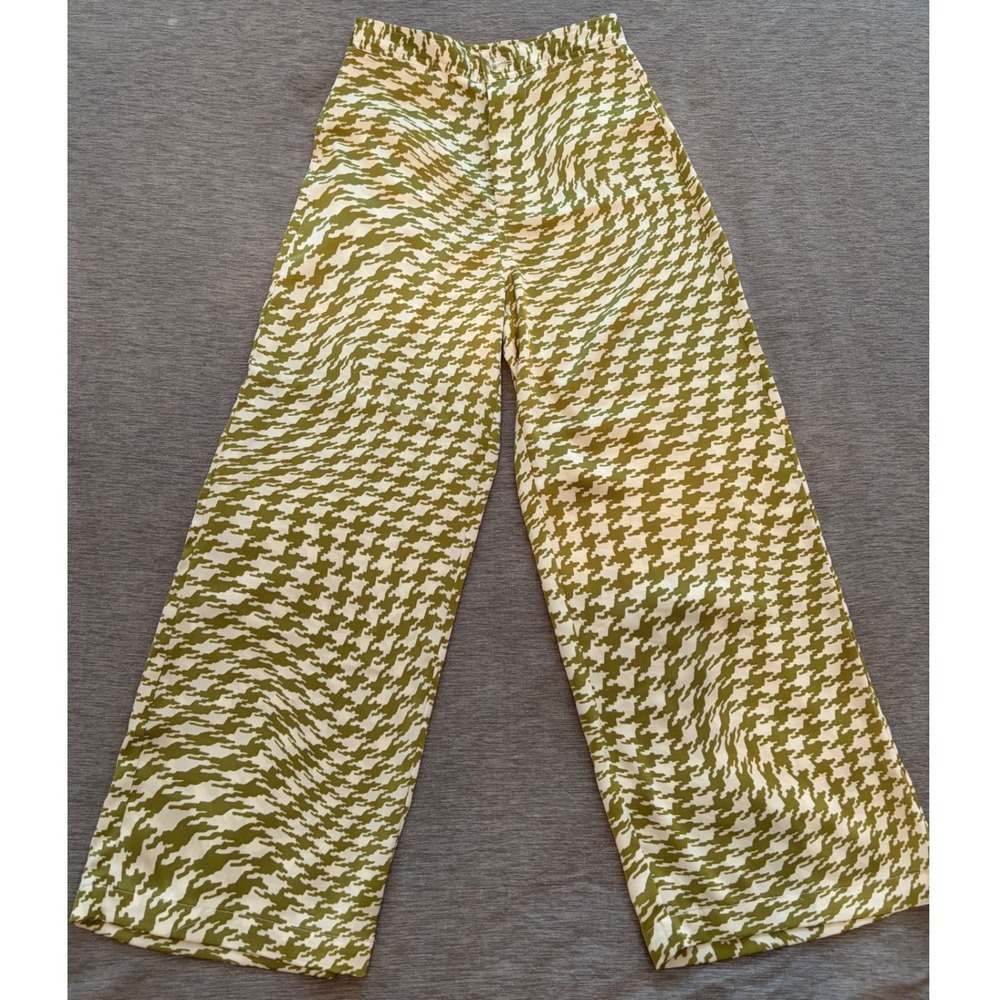 Urban Outfitters Women Green Warped Houndstooth Wide Leg Pants Size S OB1054866